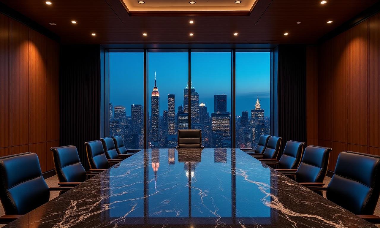 Sophisticated corporate boardroom with classical architecture