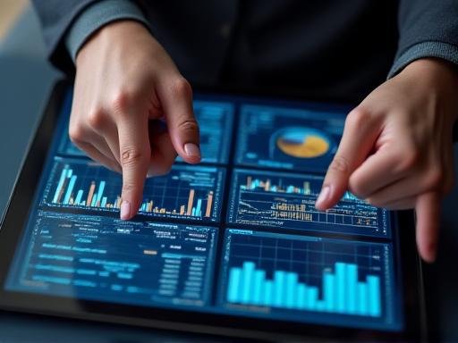 Business executives discussing data on a screen