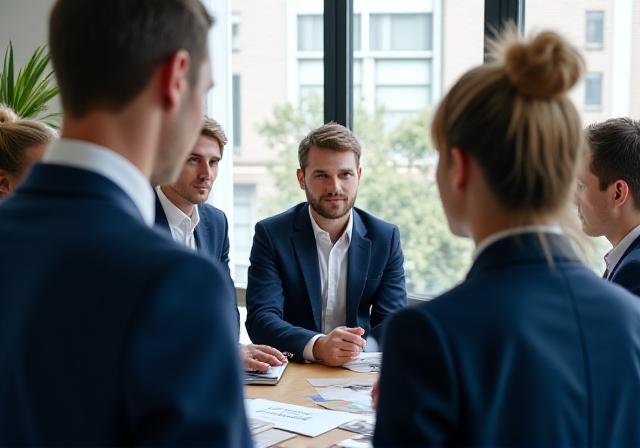 A focused business team working through a strategic workshop