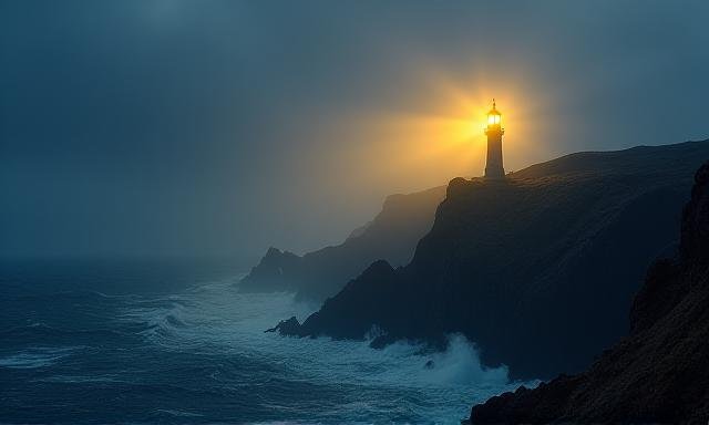 Stormy seas with a lighthouse